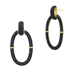 Freida Rothman 925 SS Industrial Finish Open Hoop Black Pave Earrings